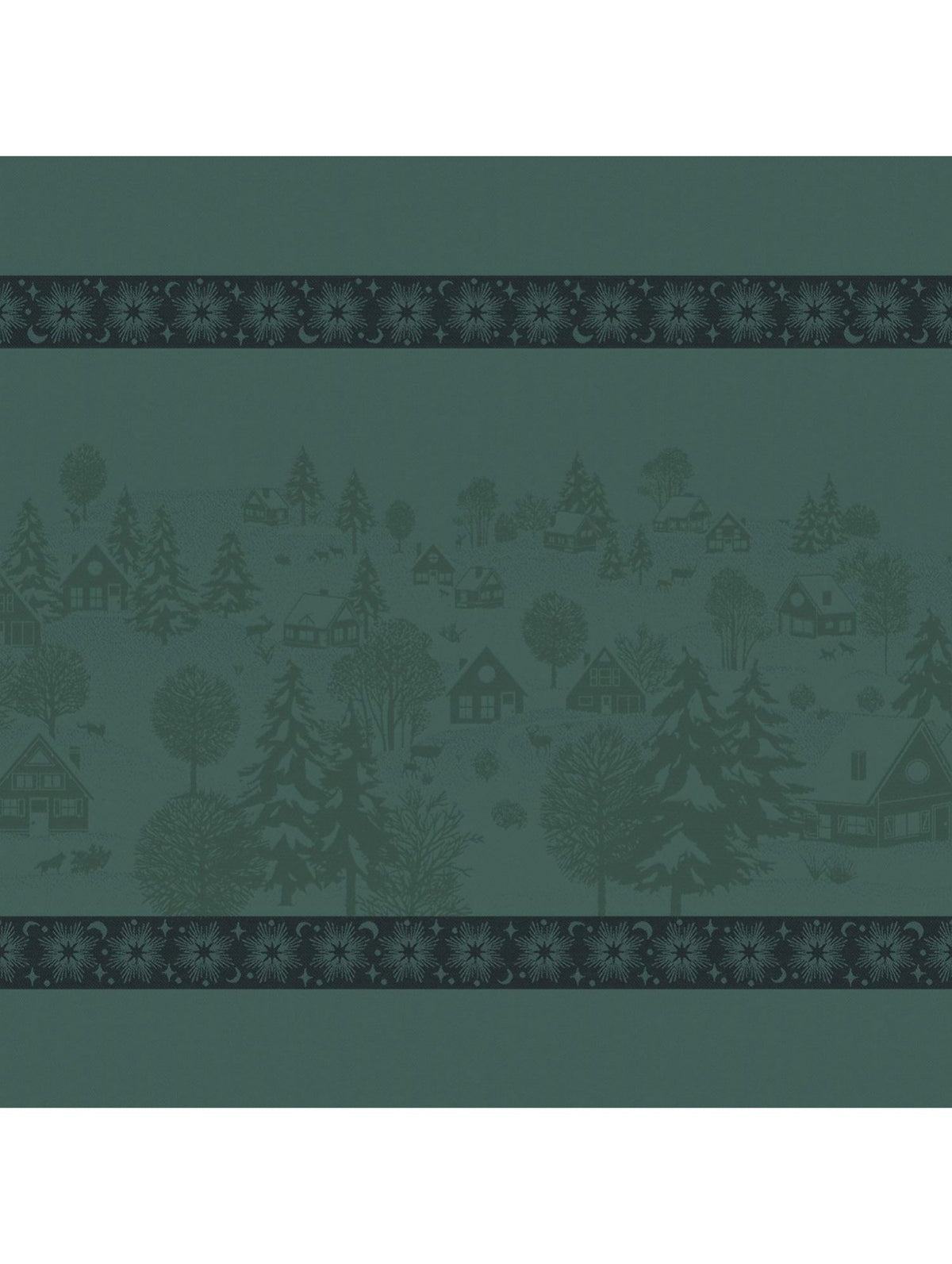 Jacquard Français "Sous Les Etoiles” (Green), Woven cotton table runner. France.