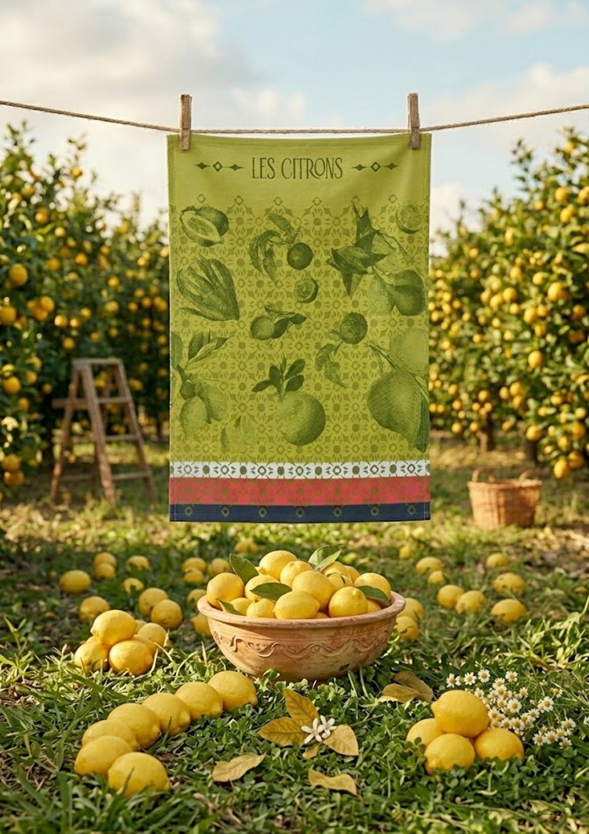 Jacquard Français "La Beaute du Zeste" (Green), Woven cotton tea towel. Made in France. (Copy)
