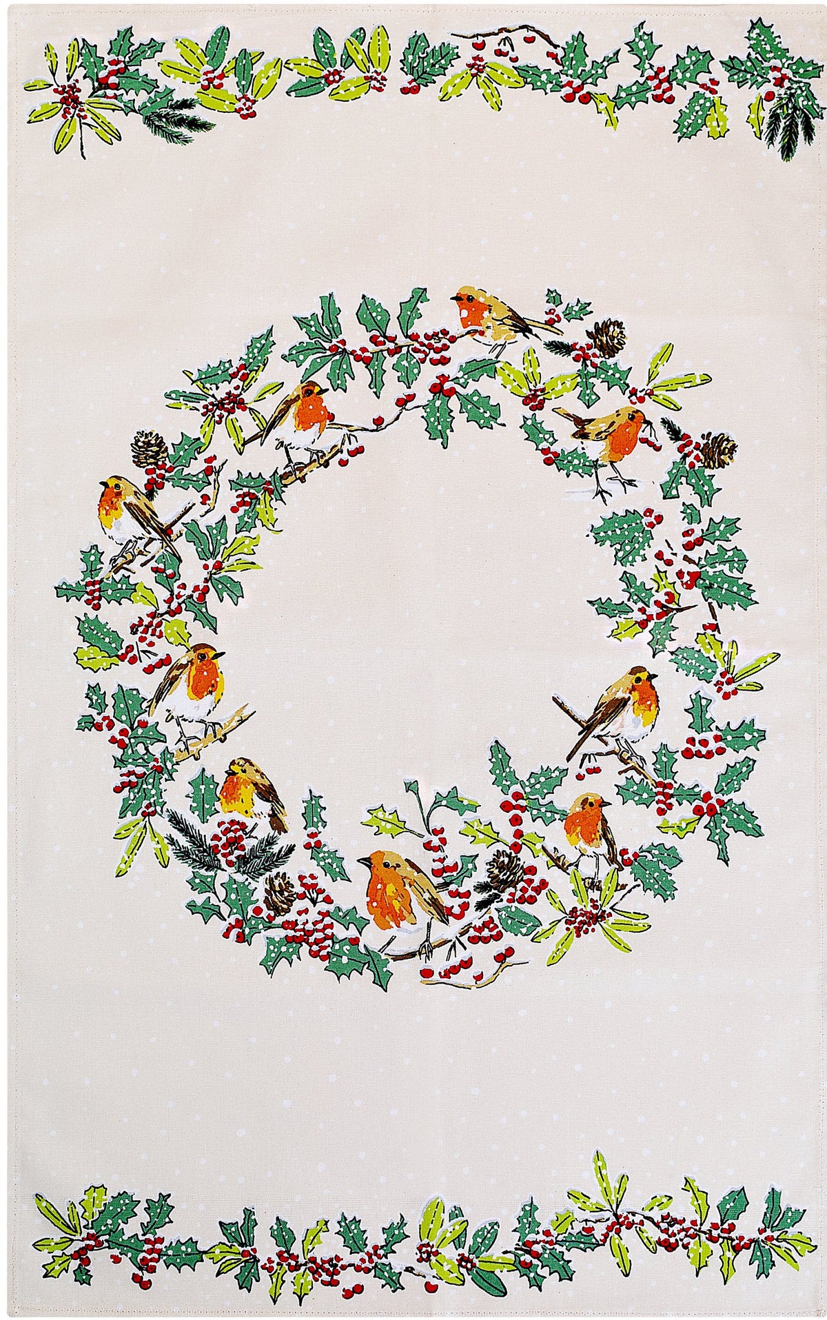 Ulster Weavers "Christmas Robins", Printed cotton tea towel. - Home Landing