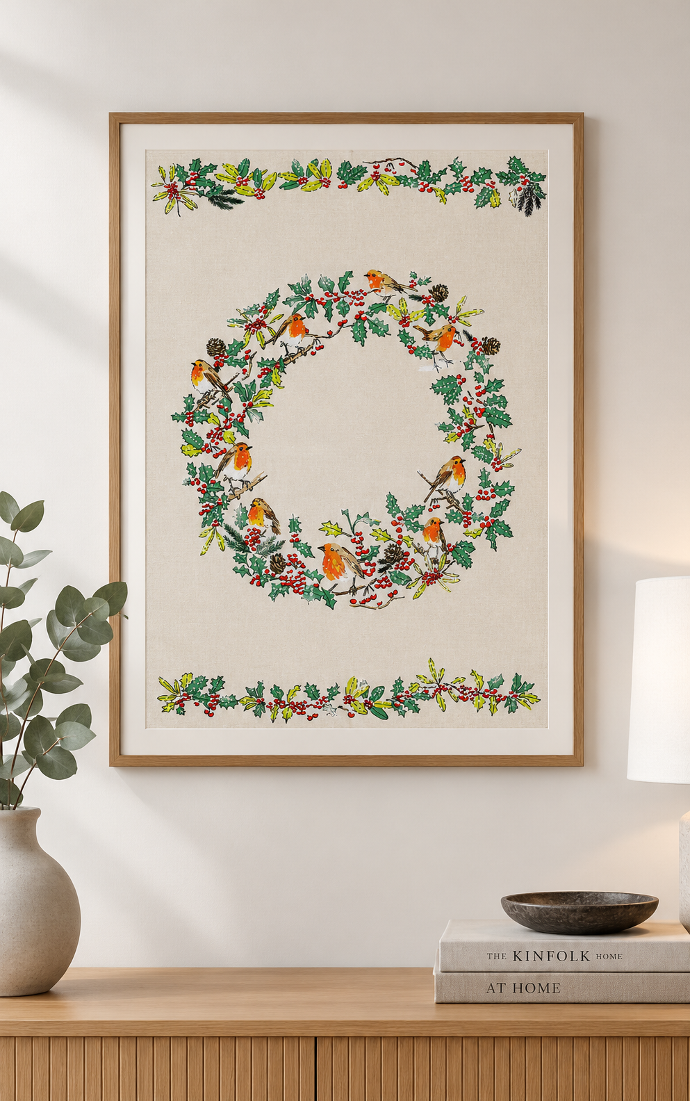 Ulster Weavers "Christmas Robins", Printed cotton tea towel.