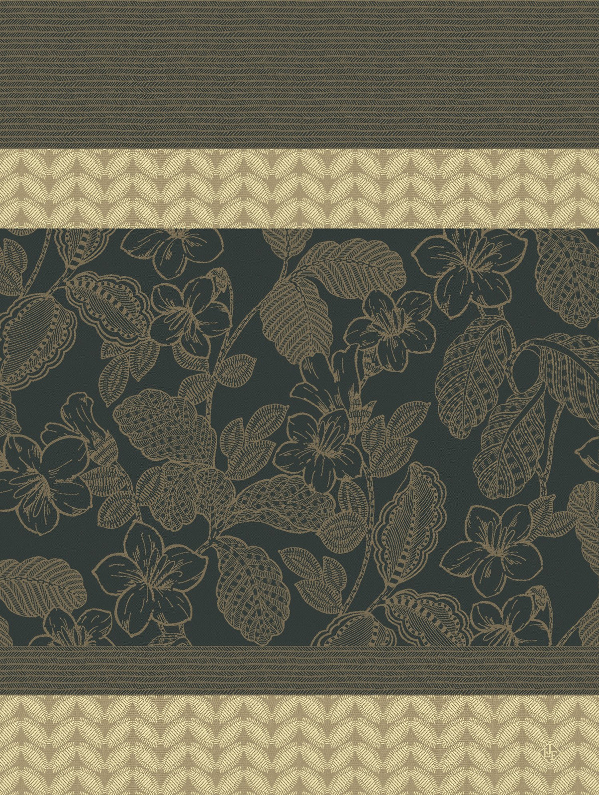 Jacquard Français "Sulawesi" (Green), Woven cotton tea towel. Made in France.