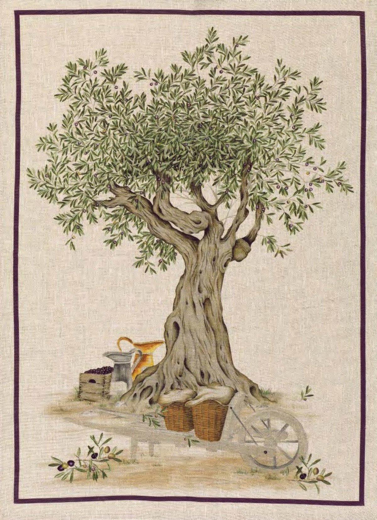 Tessitura Toscana Telerie, “D.O.P. - Viola”, Pure linen printed tea towel.