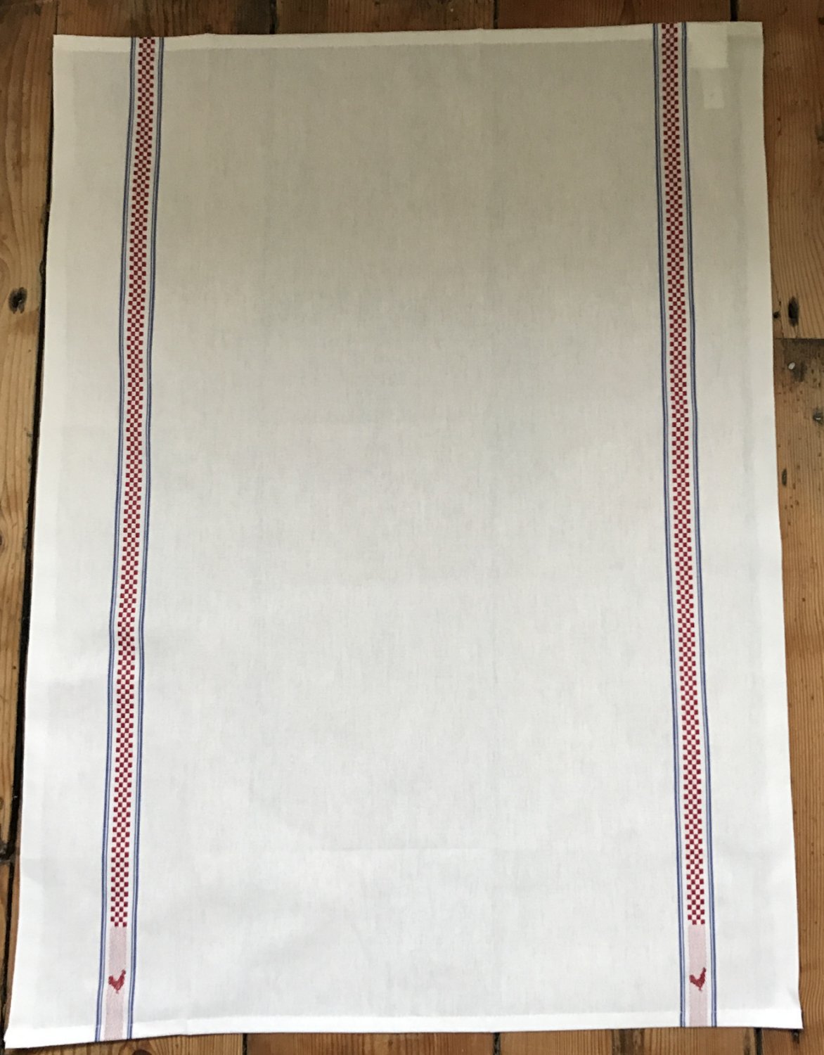 Charvet Editions "Vichy / Coq", white woven cotton tea towel. Made in France. - Home Landing