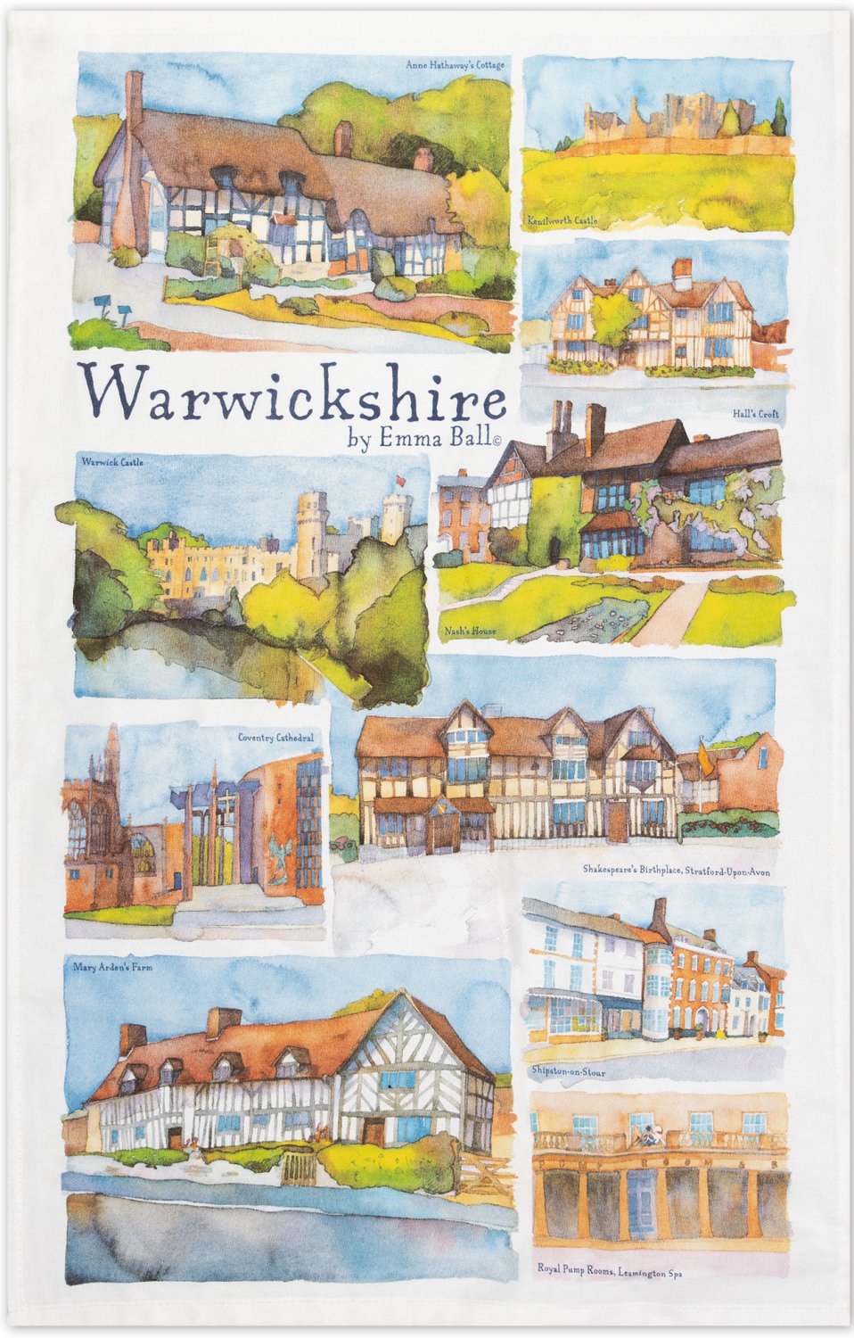 Emma Ball "Warwickshire", Pure cotton tea towel. Printed in the UK. - Home Landing