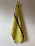 Charvet Éditions "Doudou Stripe" (Yuzu Yellow & Marron), Woven linen tea towel. Made in France.