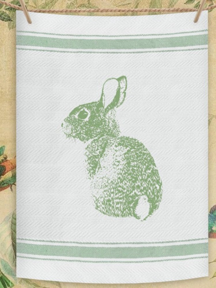 Indian Woven, “Cottontail Bunny-Sage Green”, Cotton waffle tea towel - Home Landing