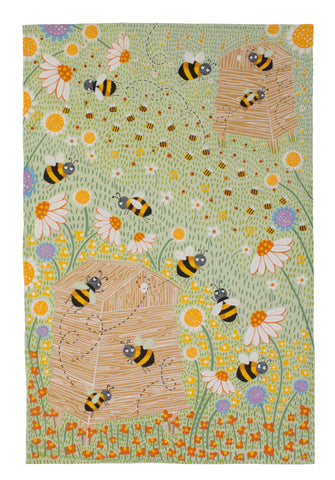 Ulster Weavers, "Daisy Bees",  Pure cotton printed tea towel. - Home Landing