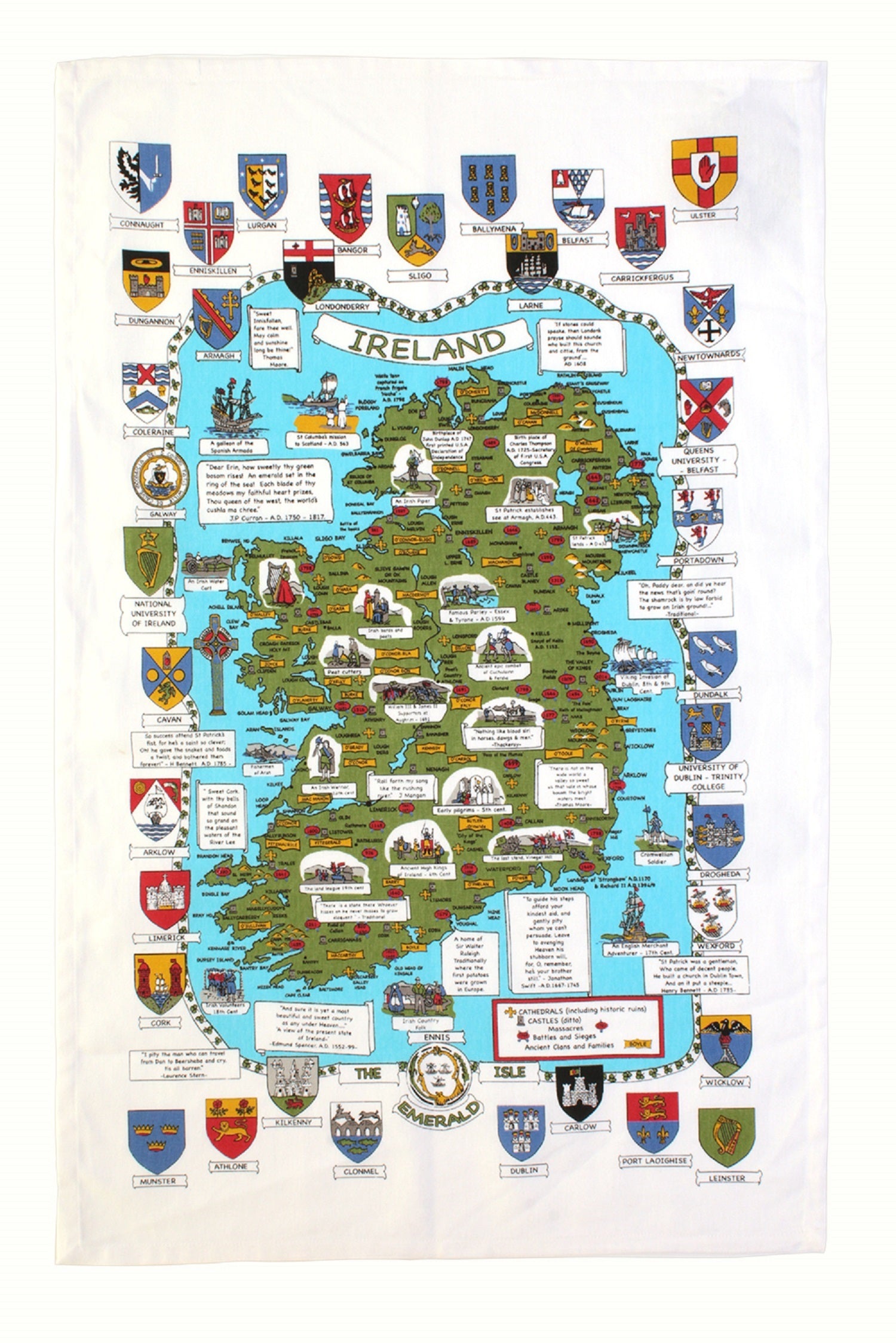 Ulster Weavers, "Maps & Crests of Ireland", Pure cotton tea towel