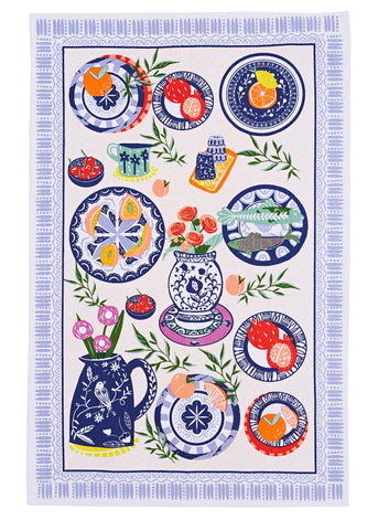 Ulster Weavers, "Mediterranean Plates", Printed cotton tea towel.