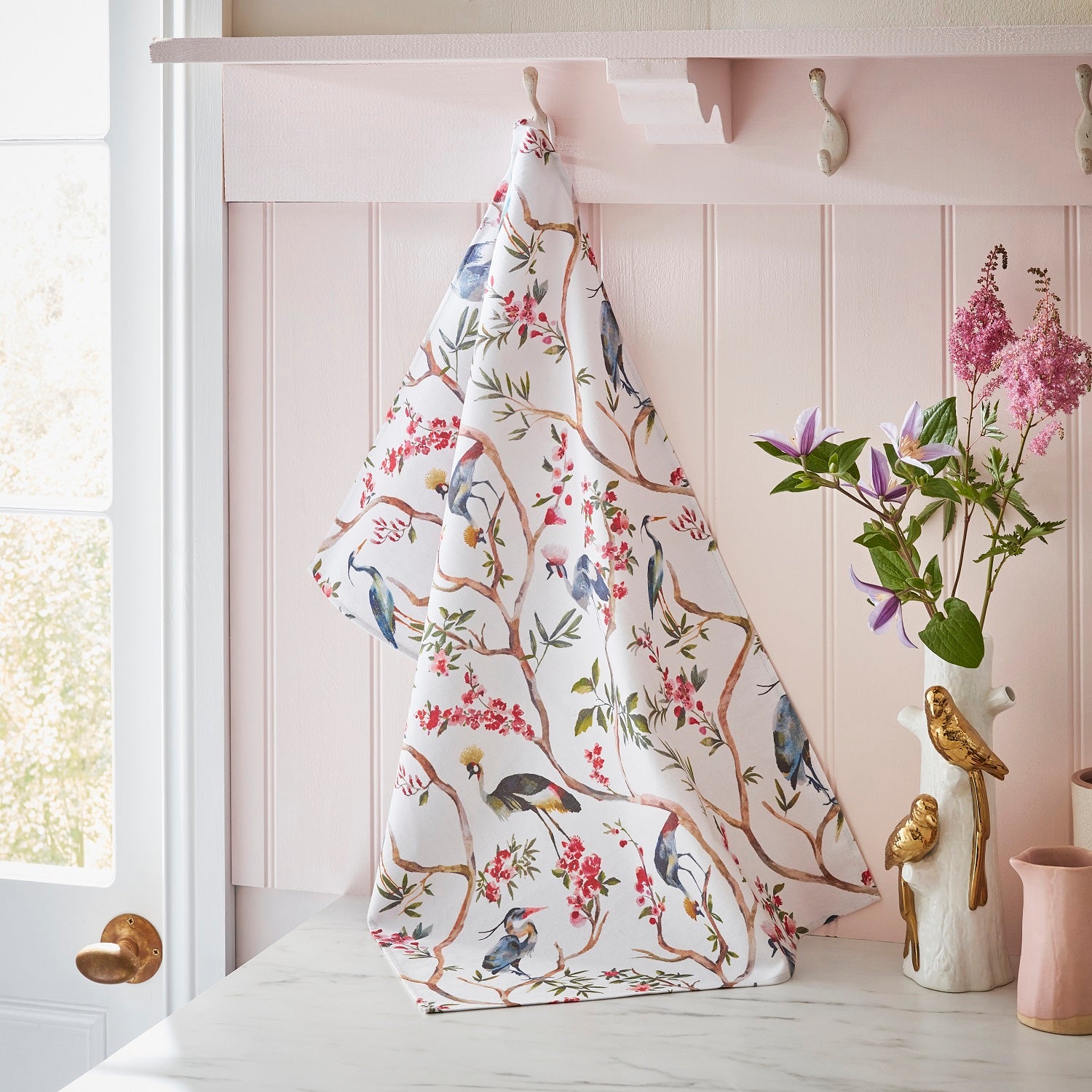 Ulster Weavers "Oriental Birds", Printed cotton tea towel. - Home Landing