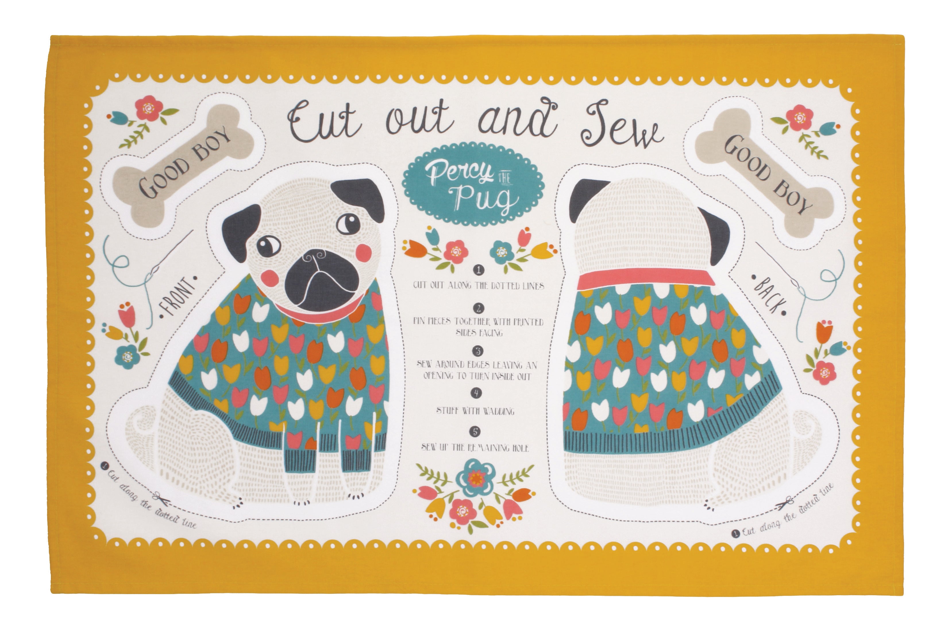 Ulster Weavers, "Percy Pug", Pure cotton tea towel. Printed in the UK. - Home Landing