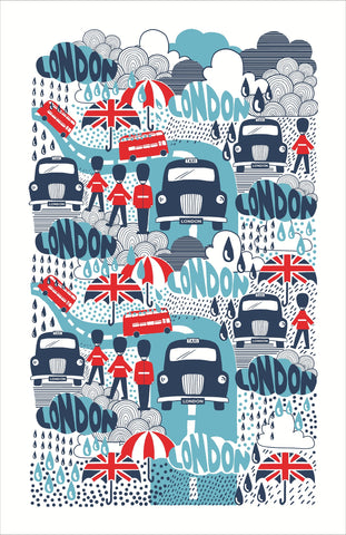 Ulster Weavers, "London Rainy Days", Cotton tea towel. Printed in the UK. - Home Landing