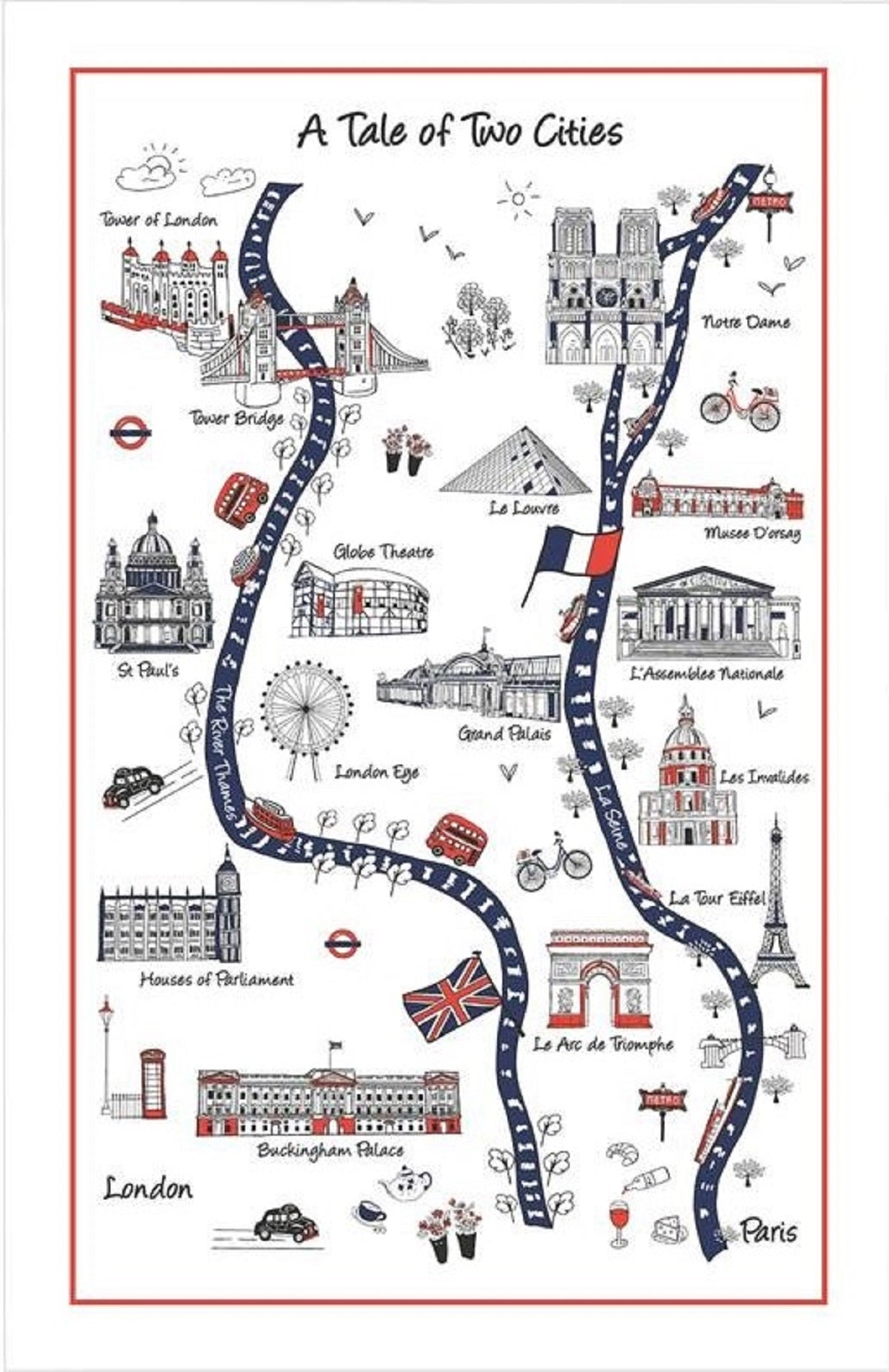 Home-Landing, "A Tale of Two Cities", Pure Cotton tea towel. Printed in the UK. - Home Landing
