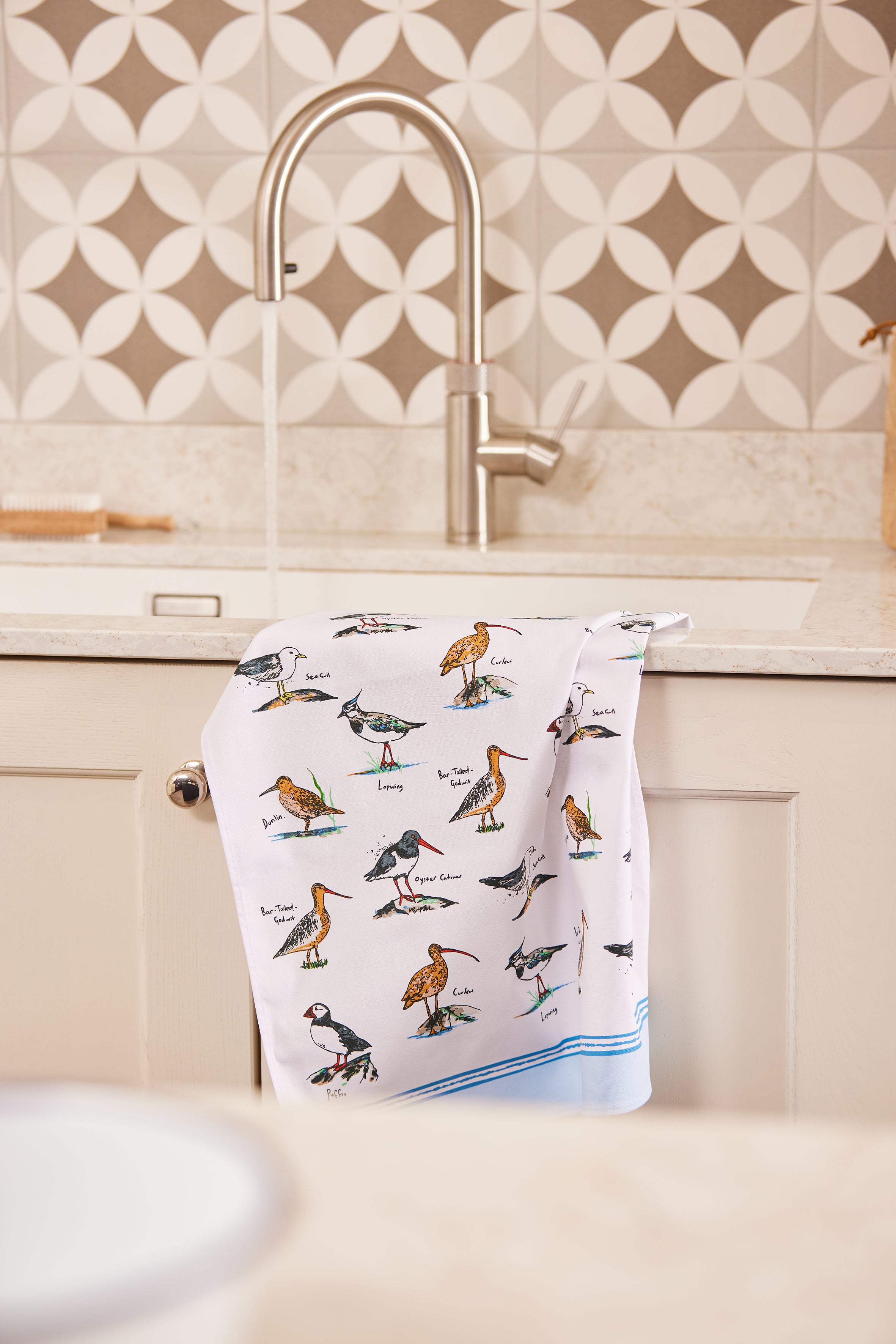 Ulster Weavers, "Coastal Birds", Printed cotton tea towel.
