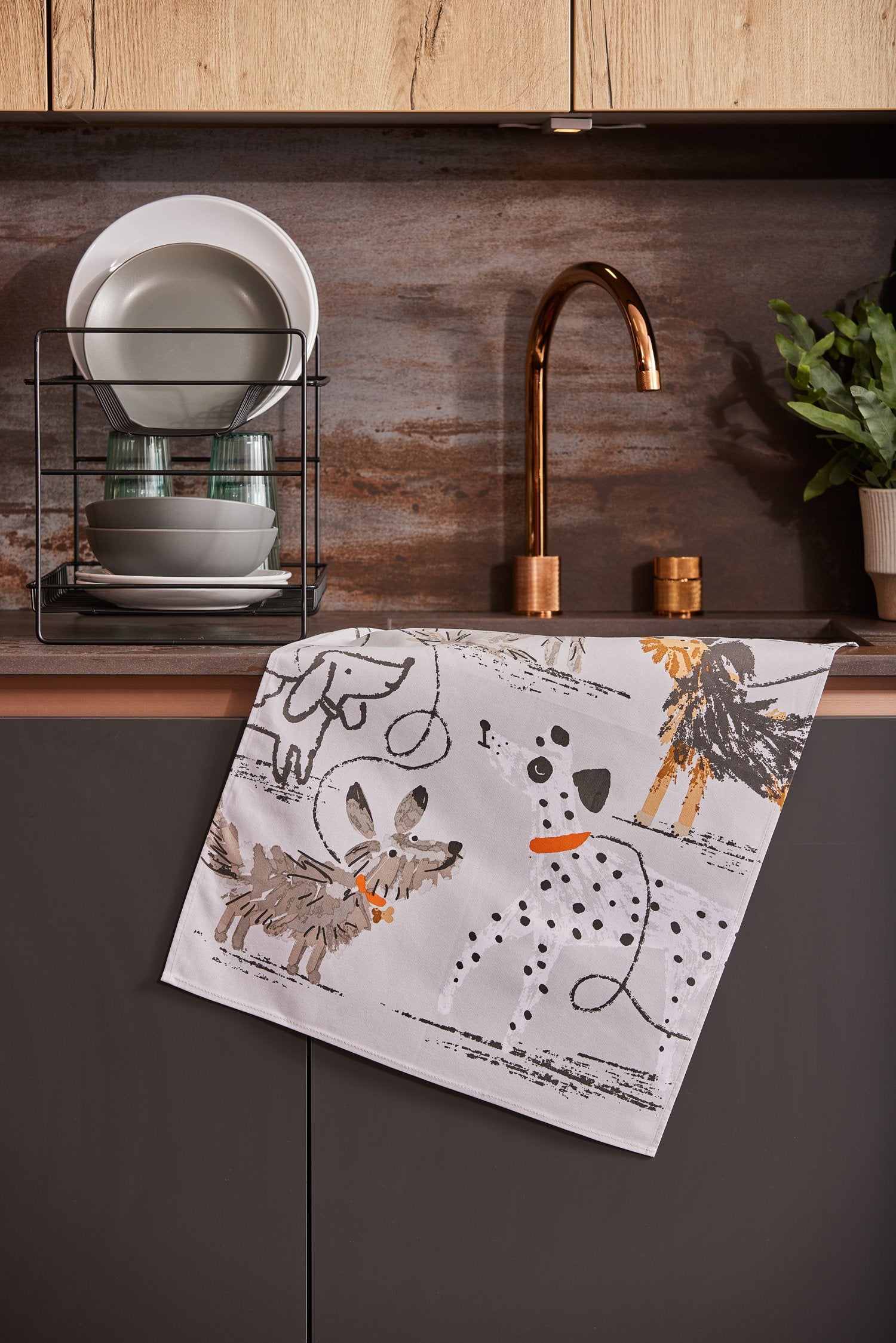 Ulster Weavers "Dog Days", Printed cotton tea towel.