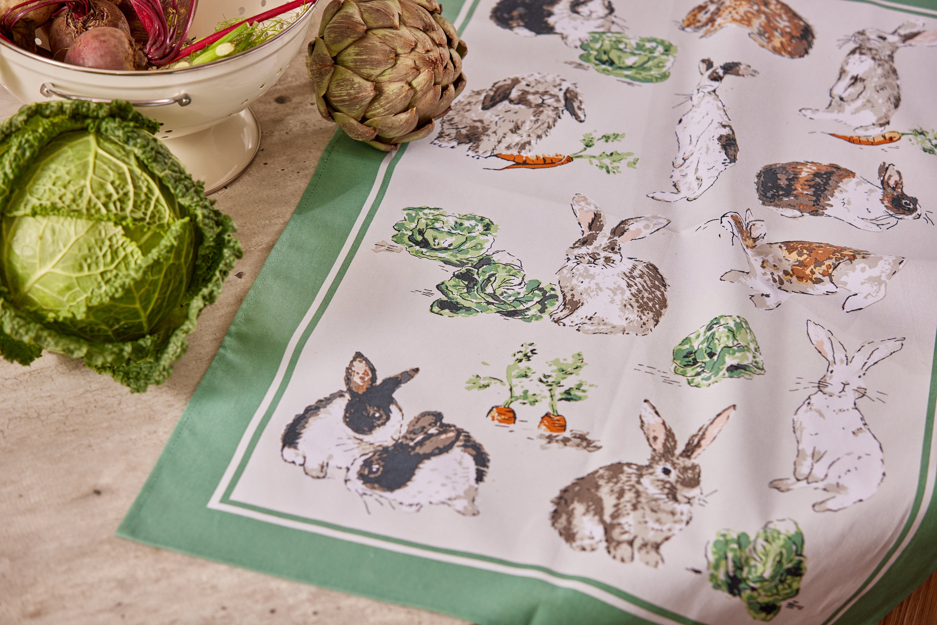 Ulster Weavers, "Rabbit Patch", Printed recycled cotton tea towel.