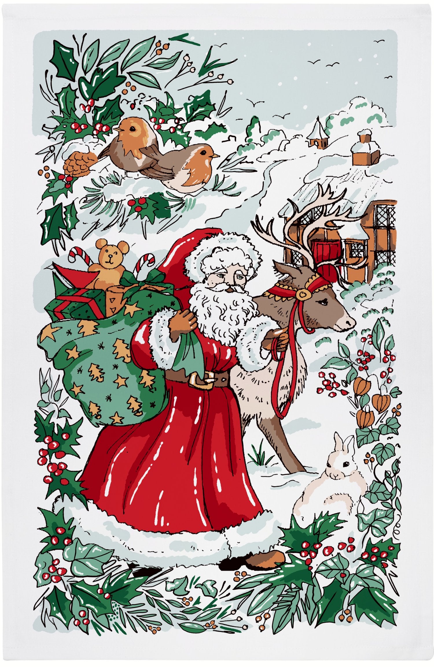 Ulster Weavers, "Santa Scene", Sustainable tea towel. UK Printed.