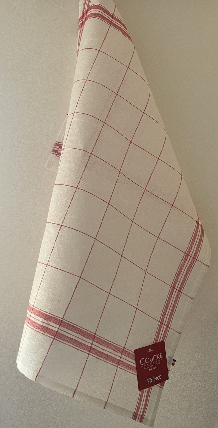 Coucke "Bistro Essential" (Red), Woven linen tea towel. Made in France.