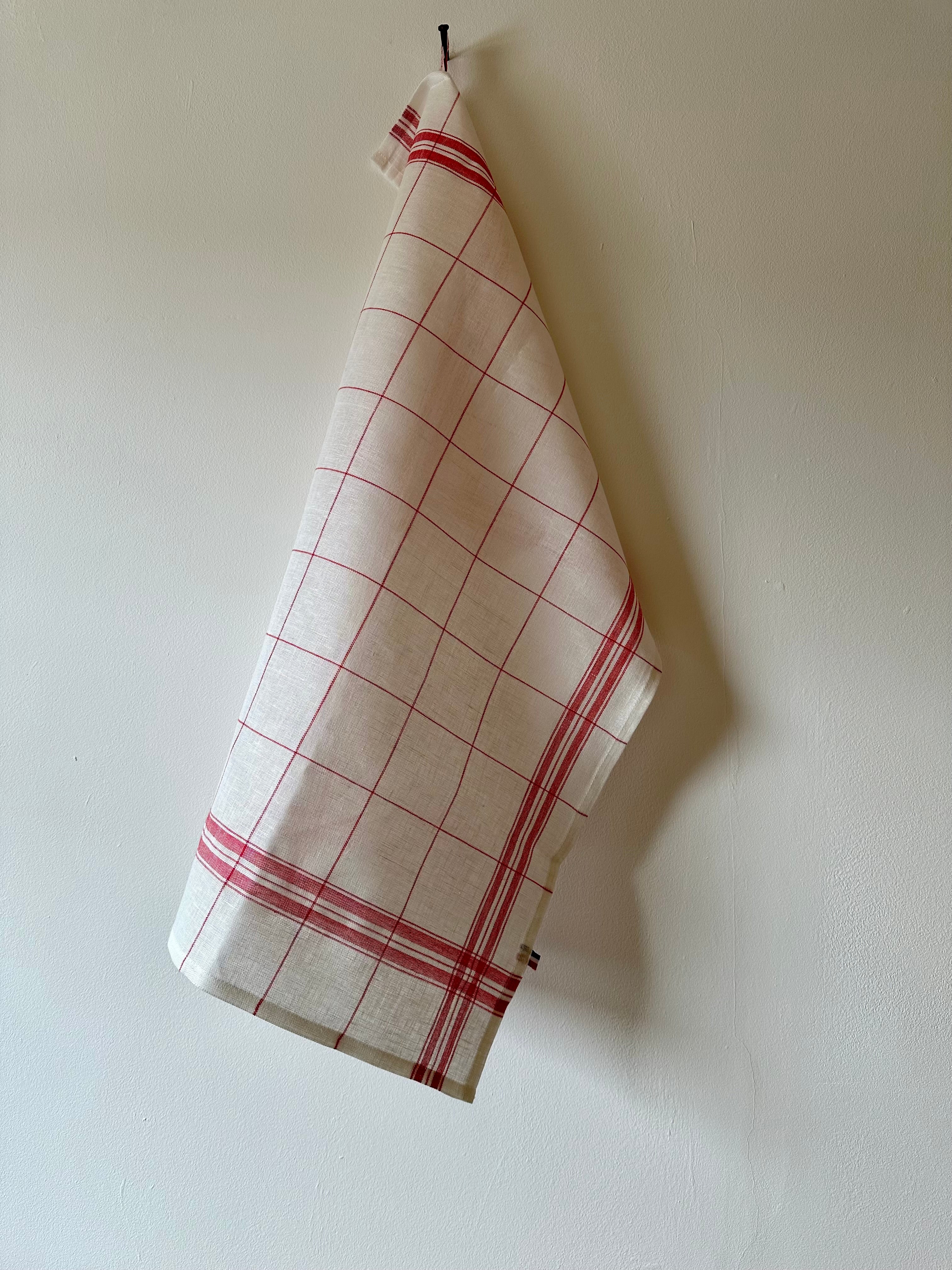 Coucke "Bistro Essential" (Red), Woven linen tea towel. Made in France.