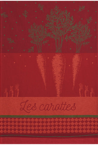 Coucke "Carottes du Potager", Woven cotton tea towel. Designed in France.