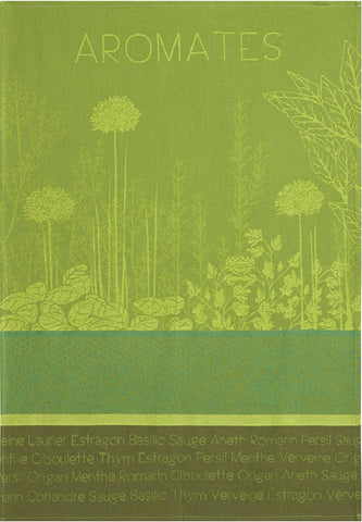 Coucke " Aromates du Jardin”, Woven cotton tea towel. Designed in France.