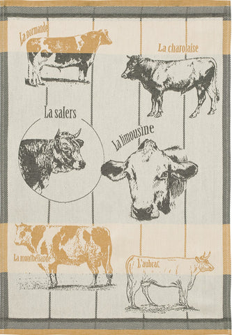 Coucke "Vaches Bovines", Woven cotton tea towel. Designed in France.