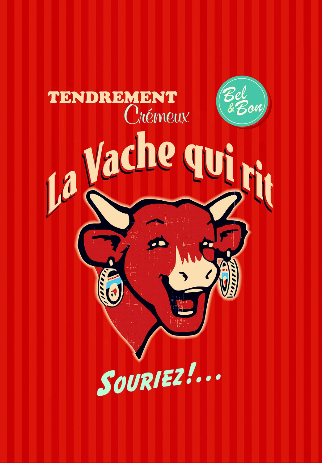 Coucke "La Vache Qui Rit-Retro Rouge", Printed cotton tea towel.