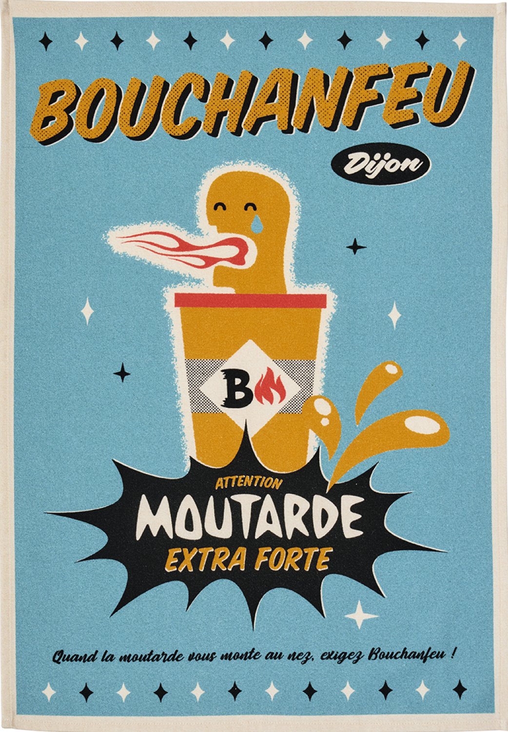 Coucke "Misteratomic-Bouchanfeu", Printed cotton tea towel. Designed in France