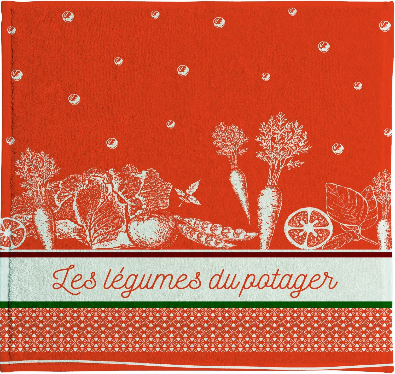 Coucke "Legumes du Potager", Cotton terry hand towel. Designed in France.