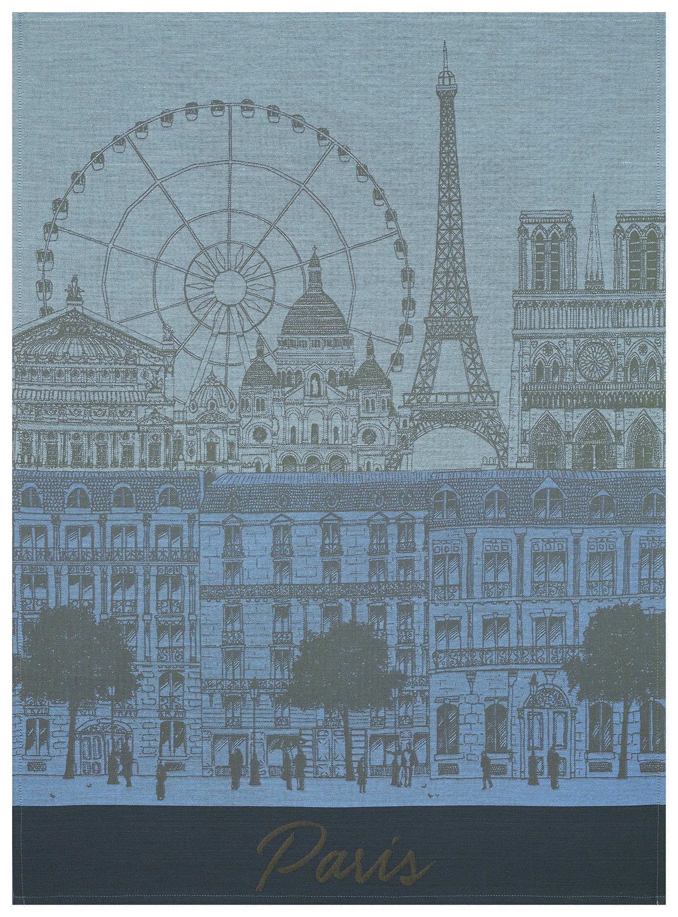 Jacquard Français "Paris Panorama"(Azure), Woven cotton tea towel. Made in France. - Home Landing