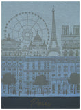 Jacquard Français "Paris Panorama"(Azure), Woven cotton tea towel. Made in France. - Home Landing