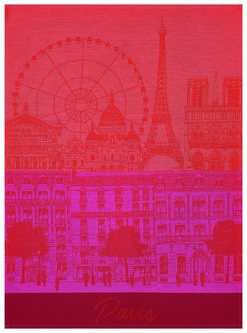 Jacquard Français "Paris Panorama"(Red Kiss), Woven cotton tea towel. Made in France. - Home Landing