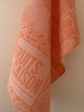 Jacquard Français "De Saison - Fruits" (Apricot), Woven cotton tea towel. Made in France.