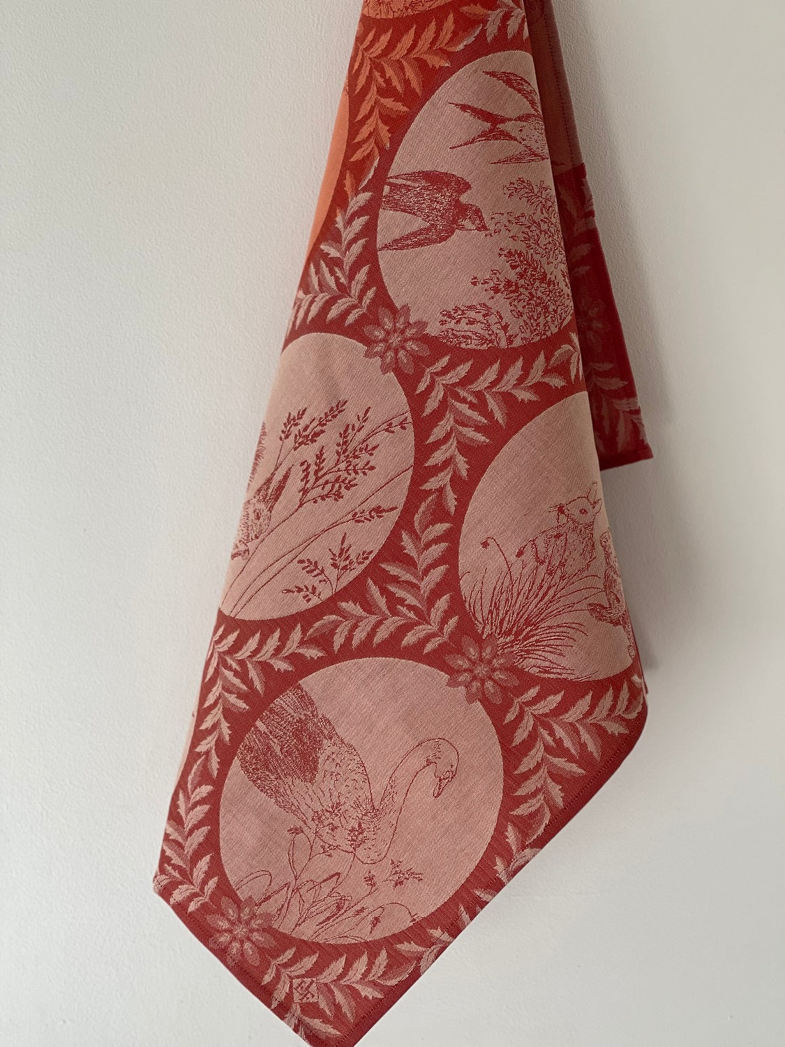 Jacquard Francais "Josephine" (Red), Woven cotton tea towel. Made in France.
