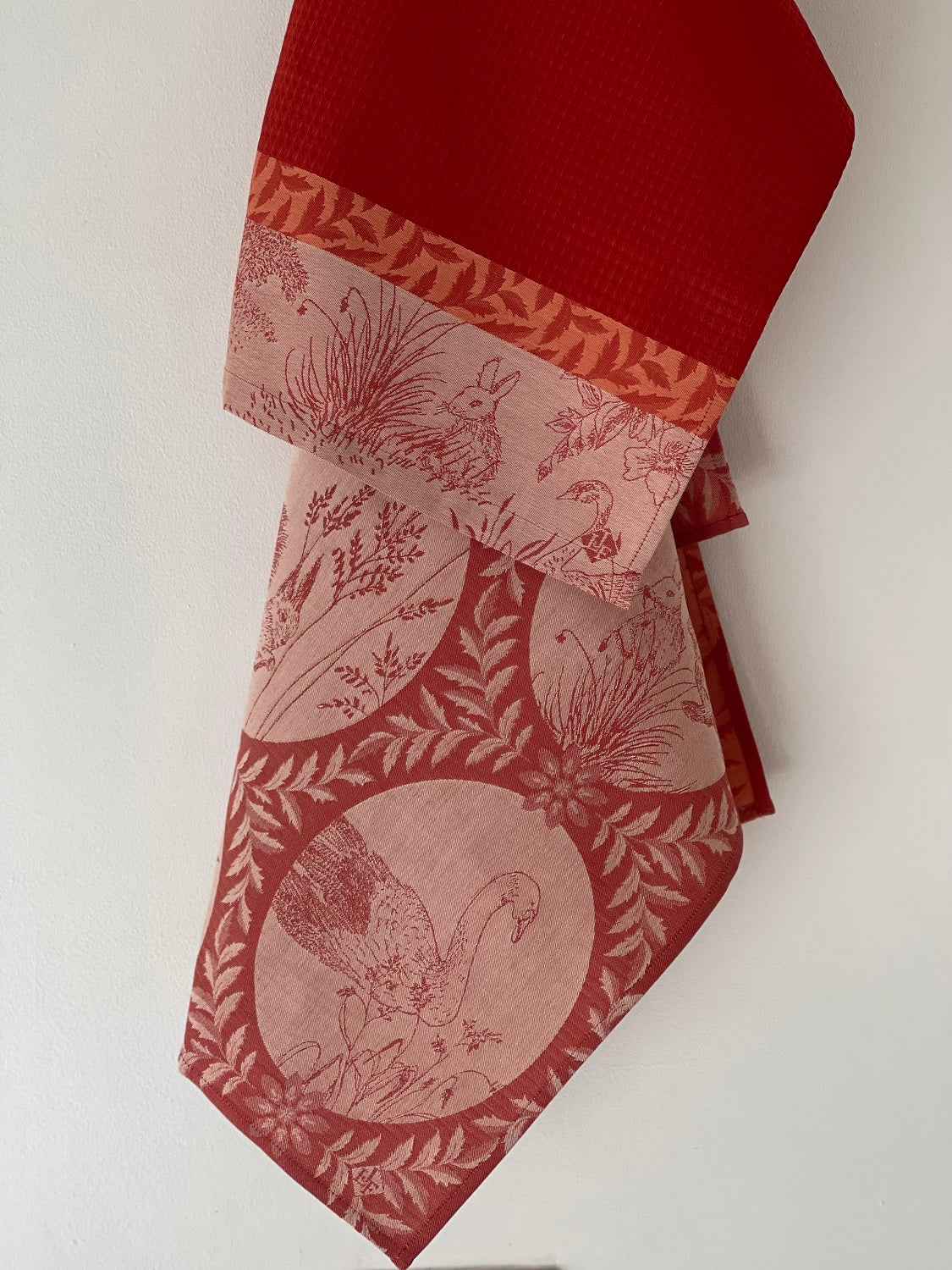 Jacquard Francais "Josephine" (Red), Woven cotton tea towel. Made in France.