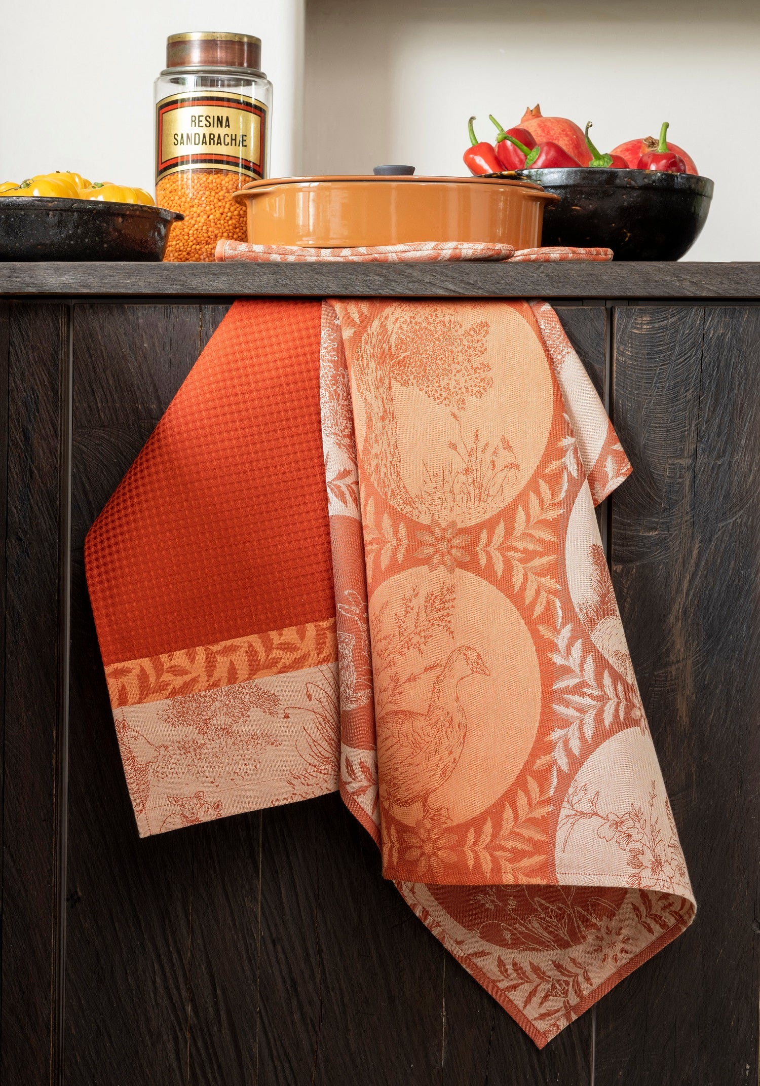 Jacquard Francais "Josephine" (Red), Woven cotton tea towel. Made in France.