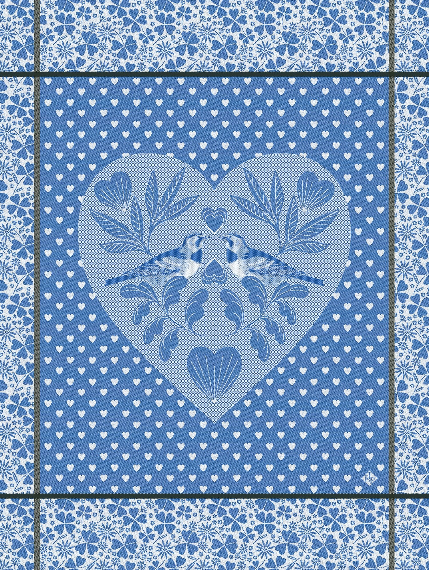 Jacquard Francais "Amour" (Blue), Woven cotton tea towel. Made in France.
