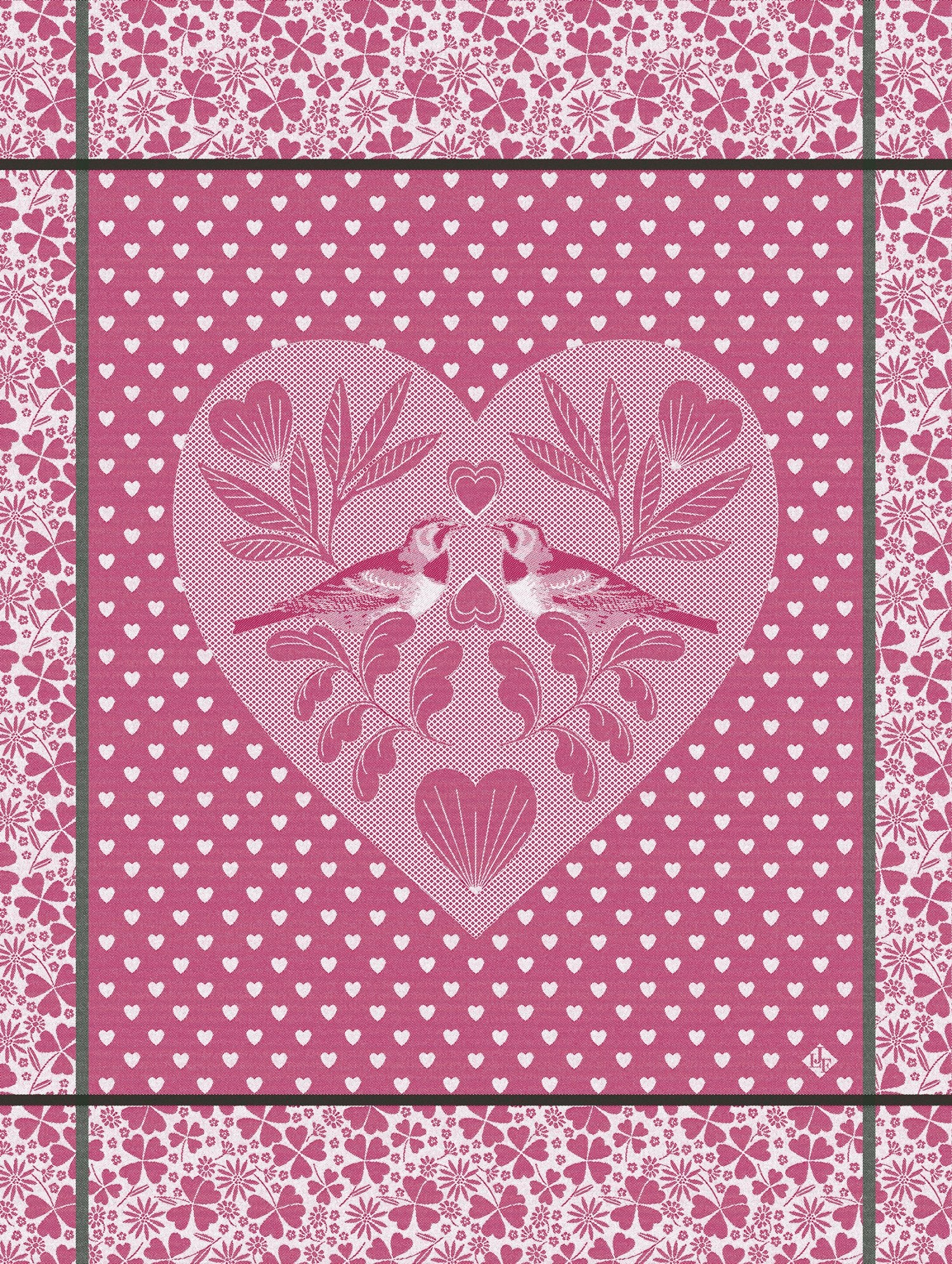Jacquard Francais "Amour" (Pink), Woven cotton tea towel. Made in France.