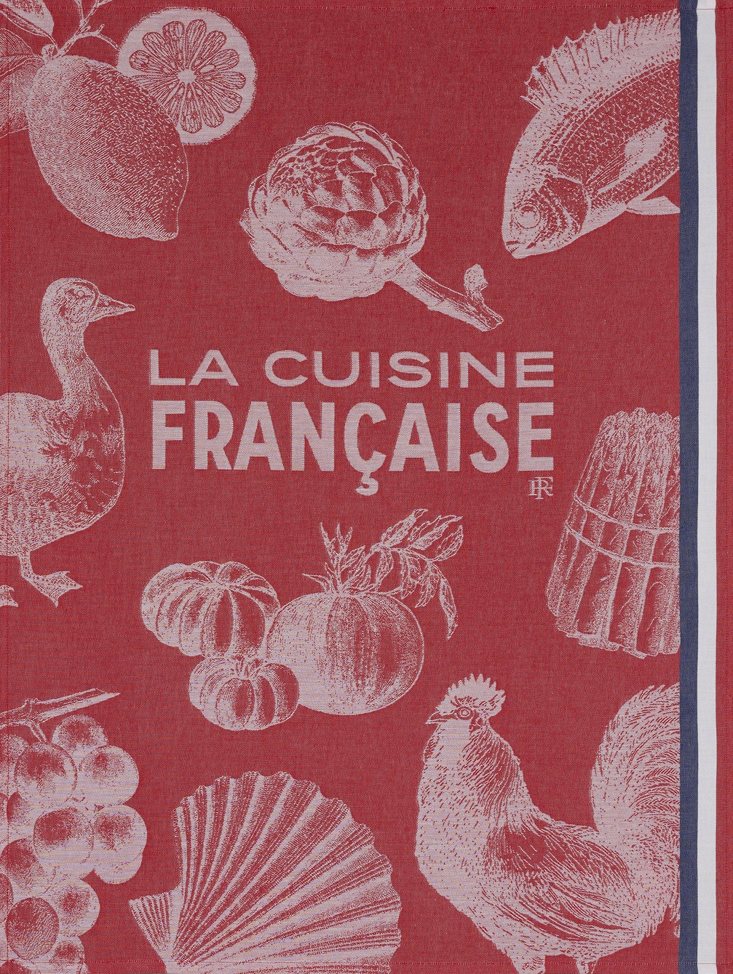 Jacquard Francais "Gastronomie" (Red), Woven cotton tea towel. Made in France.