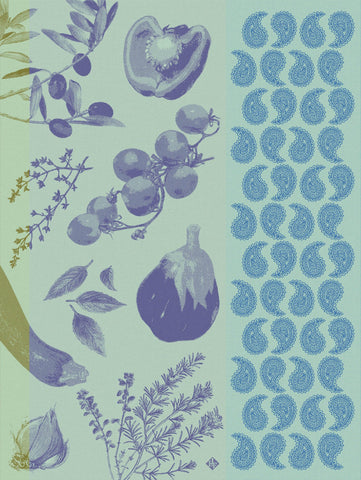 Jacquard Français "Soleil a Table" (Lavande), Woven cotton tea towel. Made in France.