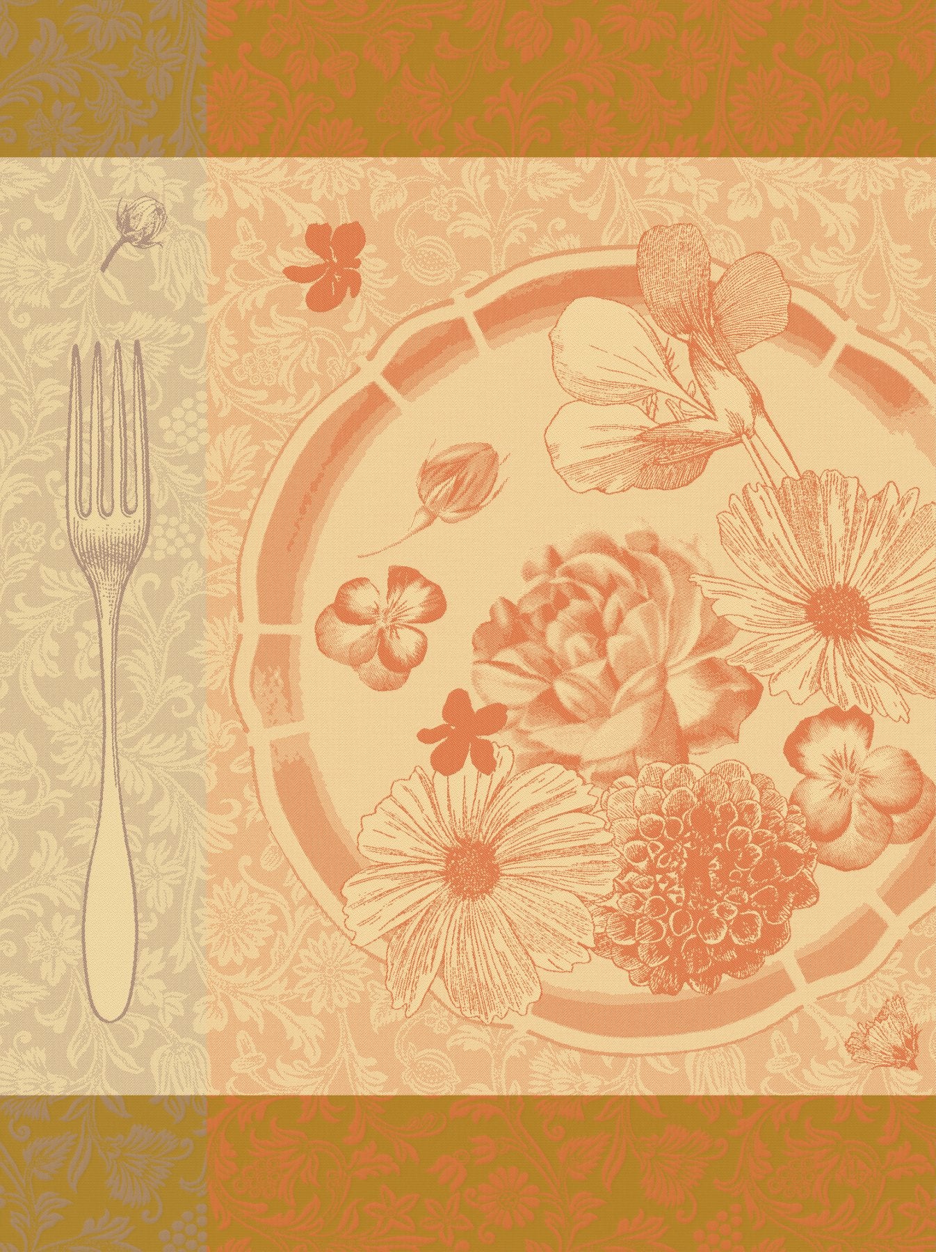 Jacquard Francais "Fleurs à Crouquer" (Nasturtium), Woven cotton tea towel. Made in France.