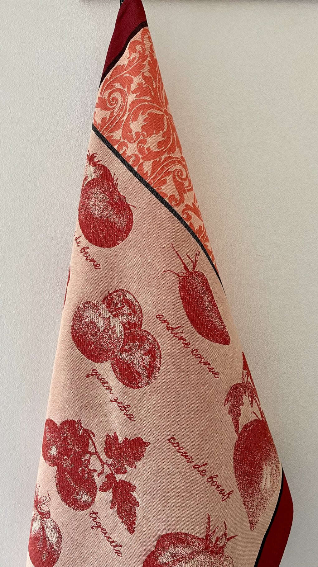 Jacquard Francais "Tomatoes" (Red), Woven cotton tea towel. Made in France