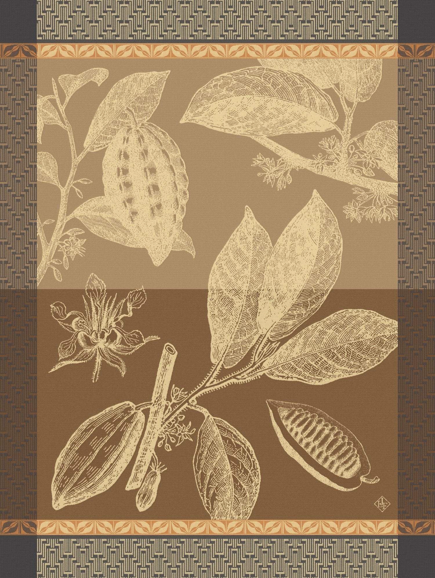 Jacquard Francais "Chocolates - Fève" (Brown), Woven cotton tea towel. Made in France.