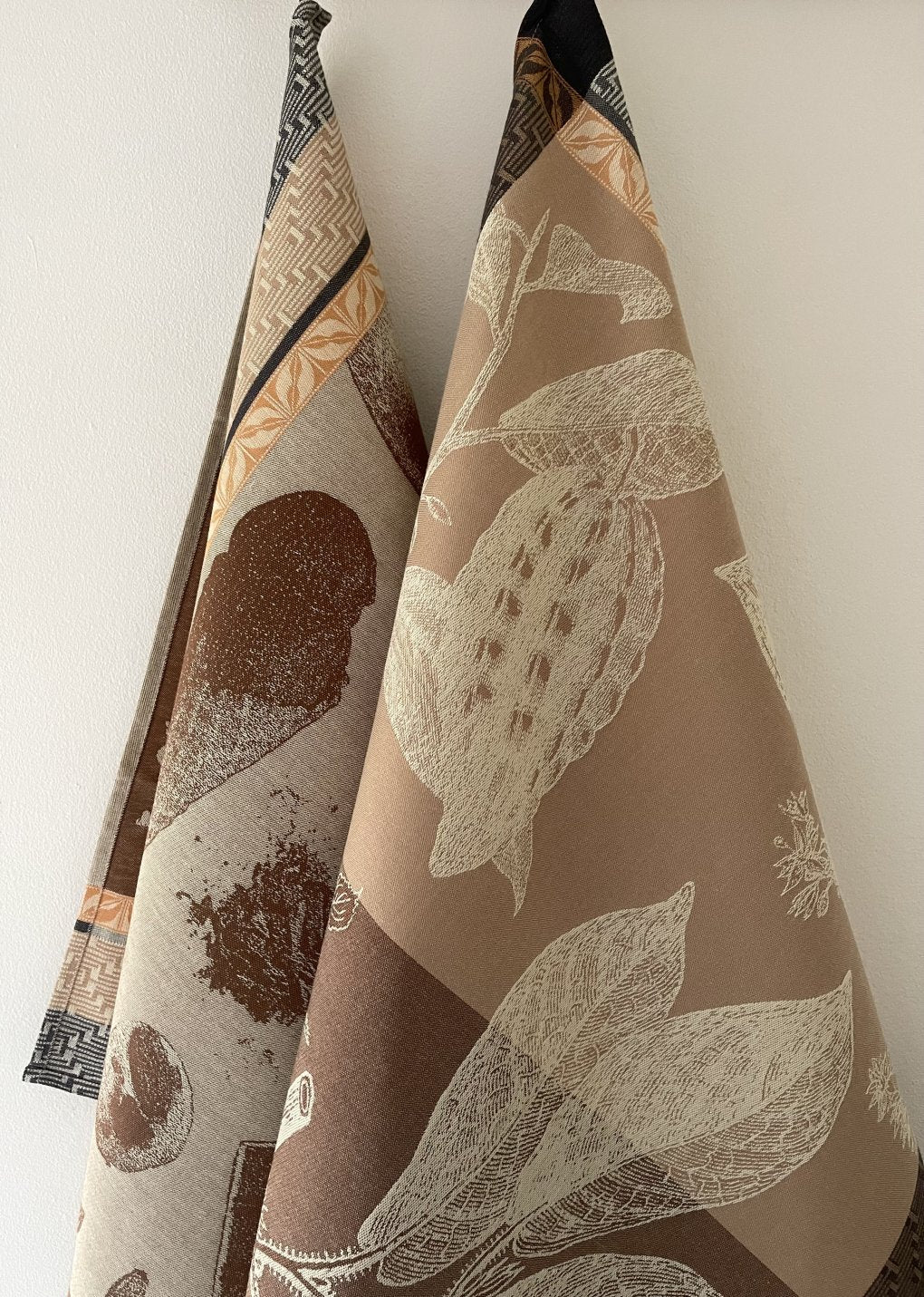 Jacquard Francais "Chocolates - Recettes" (Brown), Woven cotton tea towel. Made in France.