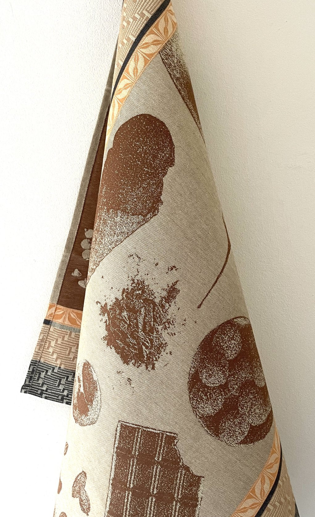 Jacquard Francais "Chocolates - Recettes" (Brown), Woven cotton tea towel. Made in France.
