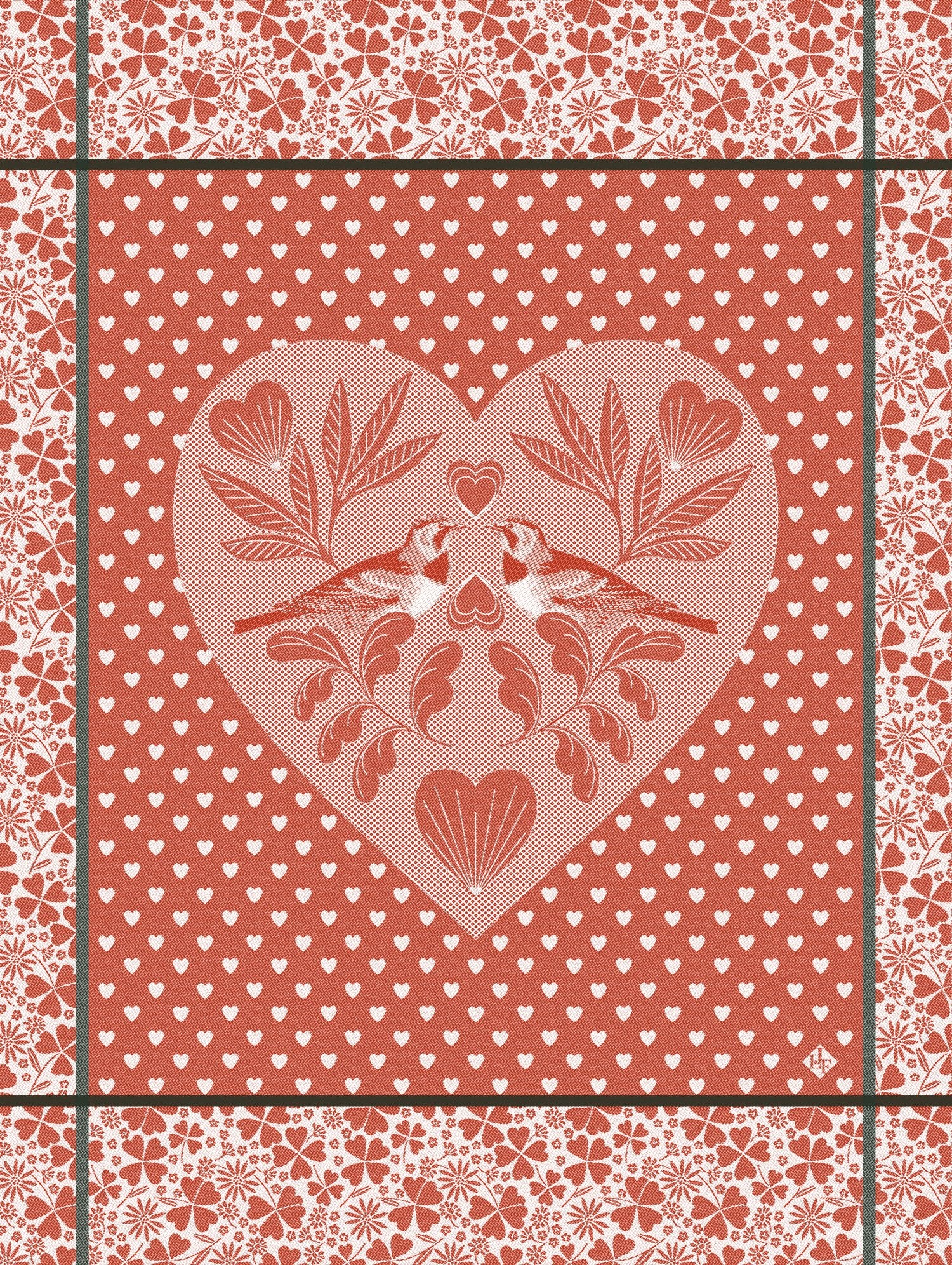Jacquard Francais "Amour" (Poppy), Woven cotton tea towel. Made in France.