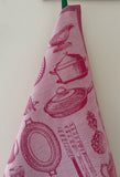 Jacquard Français " A Table" (Pink), Woven cotton tea towel. Made in France.
