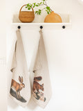 Linoroom “Squirrel & Hare,” Pair of pure linen printed tea towels.
