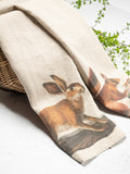 Linoroom “Squirrel & Hare,” Pair of pure linen printed tea towels.