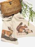 Linoroom “Squirrel & Hare,” Pair of pure linen printed tea towels.